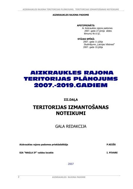 Teritorijas izmantošanas noteikumi - Aizkraukles rajona padome