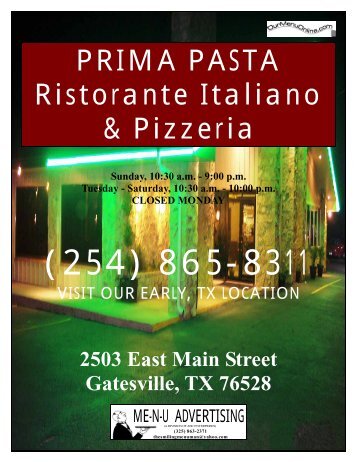 PRIMA PASTA Ristorante Italiano & Pizzeria - OurMenuOnline.com