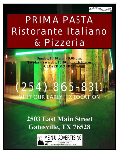 PRIMA PASTA Ristorante Italiano & Pizzeria - OurMenuOnline.com