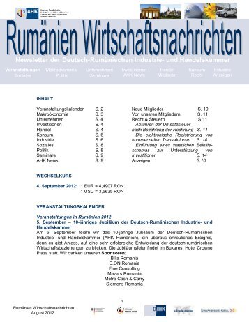 Newsletter der Deutsch-Rumänischen Industrie - AHK Rumänien