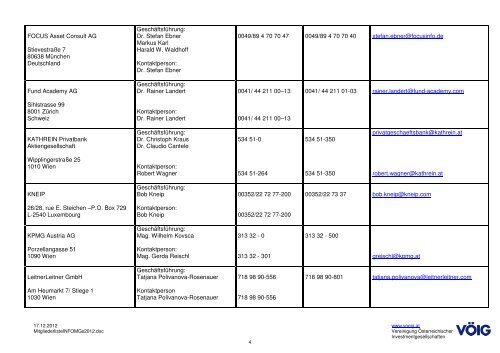 LISTE DER INFORMATIONSMITGLIEDSCHAFTEN