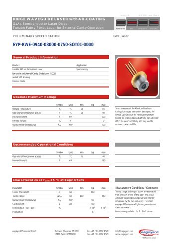 EYP-RWE-0940-08000-0750-SOT01-0000 - eagleyard PHOTONICS