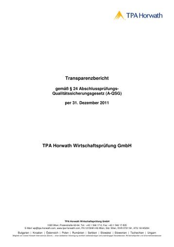 Transparenzbericht TPA Horwath Wirtschaftsprüfung GmbH