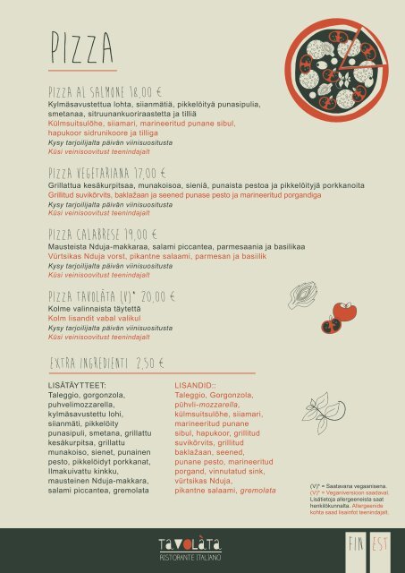 Europa Pizza menu FIN-EST-ENG-RUS