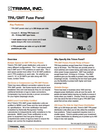 Trimm TPA GMT Fuse Panels - Trimm Inc