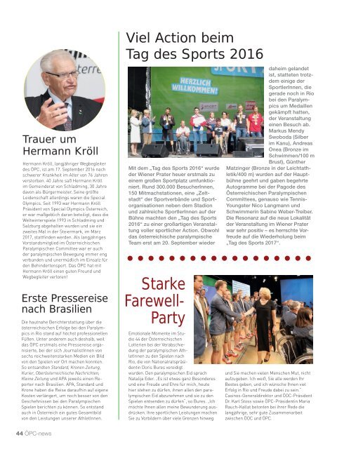 Paralympic News - Zusammenfassung RIO 2016 - Ausgabe 2/2016