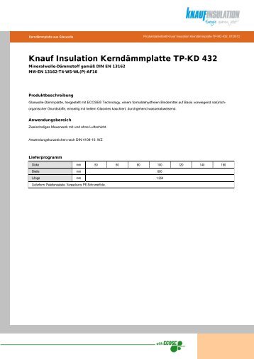Knauf Insulation Kerndämmplatte TP-KD 432