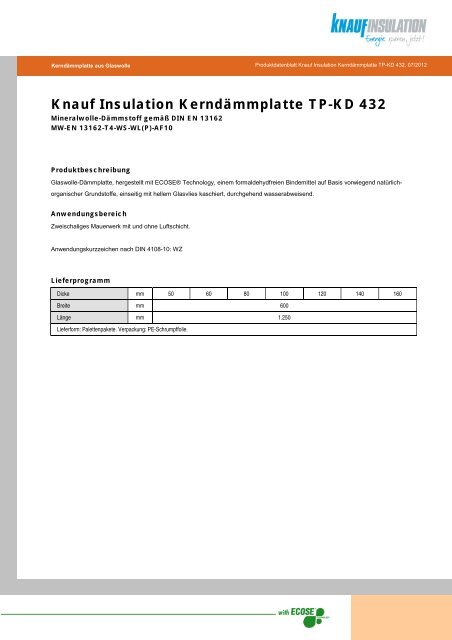 Knauf Insulation Kerndämmplatte TP-KD 432