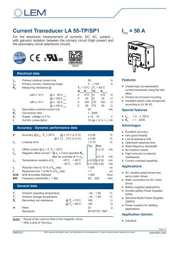 IPN = 50 A Current Transducer LA 55-TP/SP1 - LEM