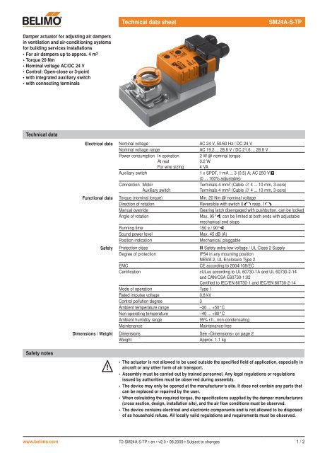 Technical data sheet SM24A-S-TP - Belimo