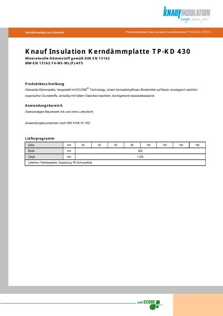 Knauf Insulation Kerndämmplatte TP-KD 430