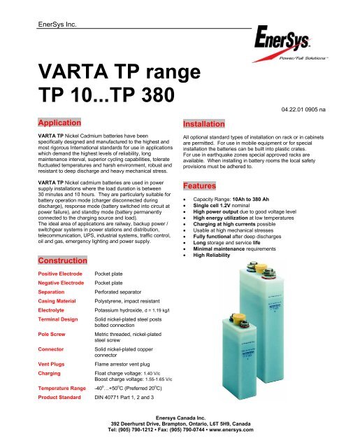 VARTA TP range TP 10...TP 380 - National Railway Supply