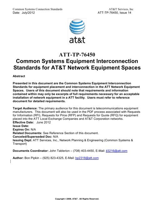 ATT-TP-76450 Common Systems Equipment Interconnection ... - AT&T