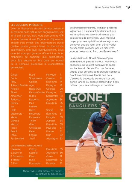 Gonet Geneva Open 2022 - Le programme officiel