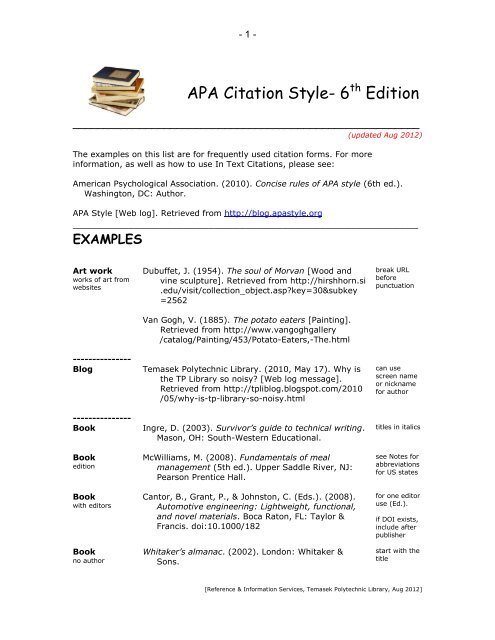 APA Citation Style - Library - Temasek Polytechnic