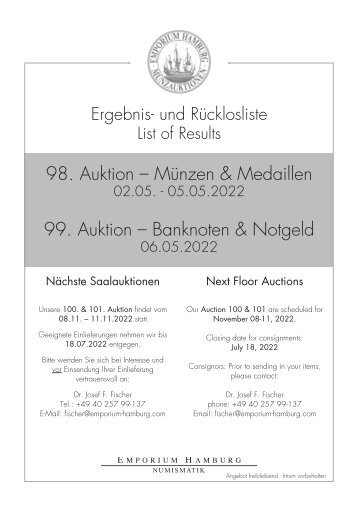 Ergebnisliste Auktionen 98 & 99 - Emporium Hamburg