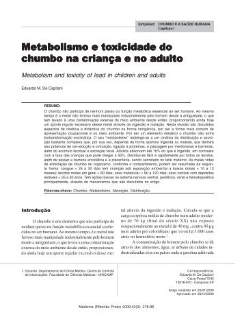 Metabolismo e toxicidade do chumbo na criança e - Faculdade de ...