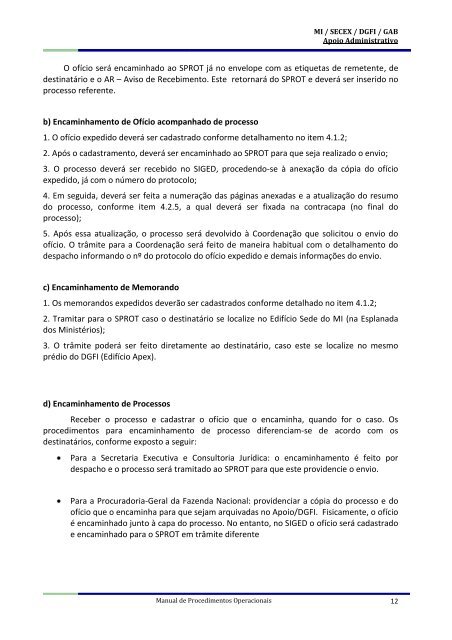 Manual de Procedimentos Operacionais - Apoio Administrativo