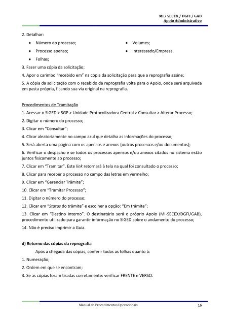 Manual de Procedimentos Operacionais - Apoio Administrativo