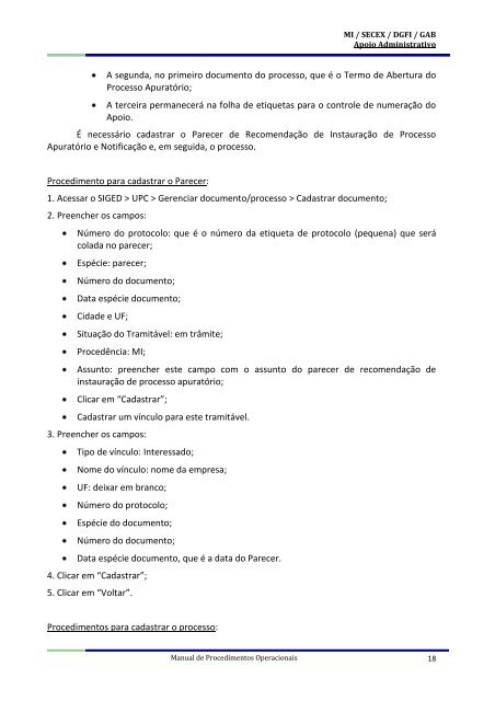 Manual de Procedimentos Operacionais - Apoio Administrativo