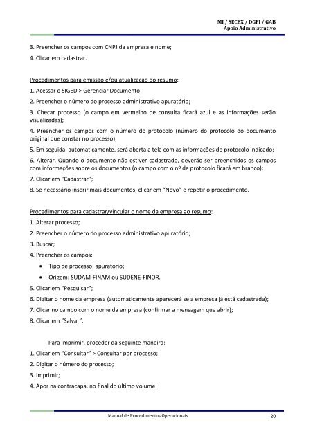 Manual de Procedimentos Operacionais - Apoio Administrativo