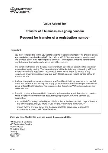 Request for transfer of a registration number - HM Revenue & Customs