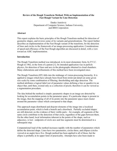 A Review Of The Hough Transform Method Of Indiana University