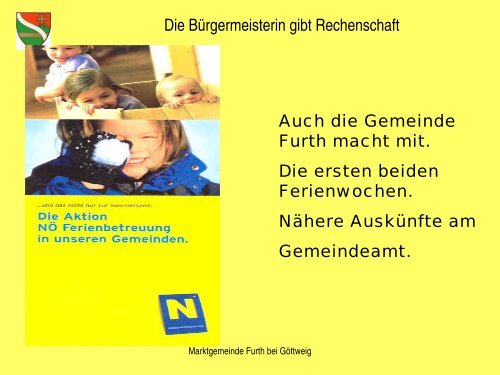 Die Bürgermeisterin gibt Rechenschaft - Furth bei Göttweig