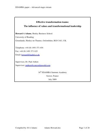 Effective transformation teams: The influence of values ... - EDAMBA