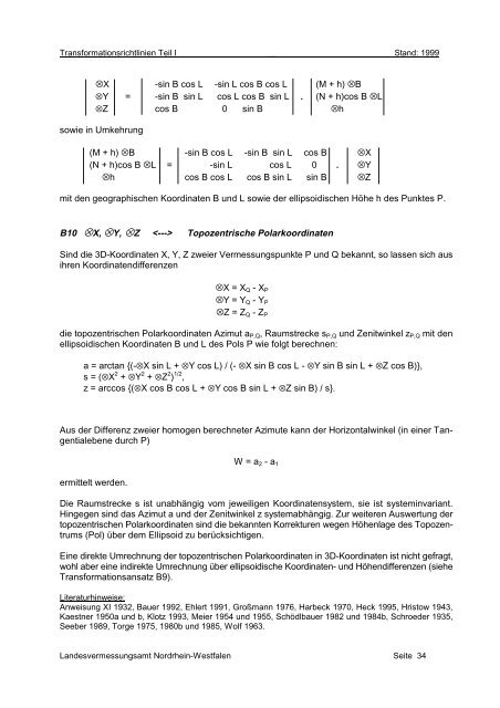 Transformation von Koordinaten und Höhen in der ... - AFIS-NRW