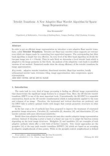 Tetrolet Transform: A New Adaptive Haar Wavelet Algorithm for ...