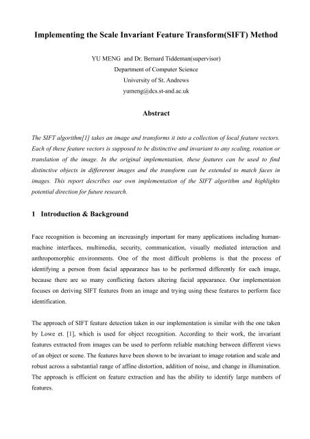 Implementing the Scale Invariant Feature Transform(SIFT) Method