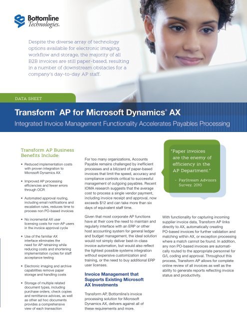 Transform AP for Microsoft Dynamics AX - Bottomline Technologies