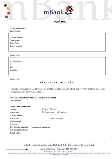 PLNÁ MOC - Všeobecné zmocnění - mBank