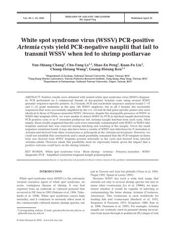 White spot syndrome virus (WSSV) PCR-positive Artemia cysts yield ...