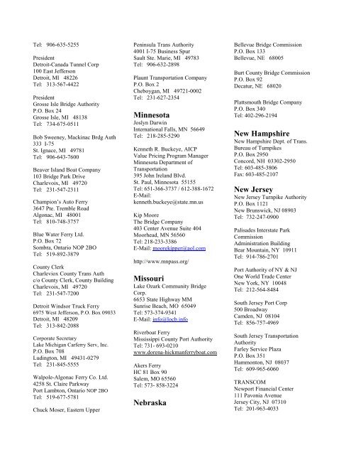 Partial Listing of Toll Facilities - Federal Highway Administration