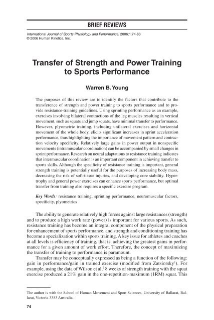 Transfer of Strength and Power Training to Sports Performance