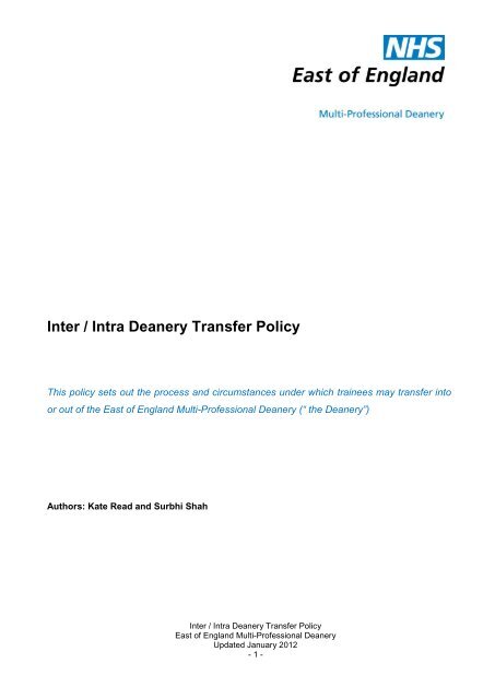 Inter / Intra Deanery Transfer - East of England Multi-Professional ...