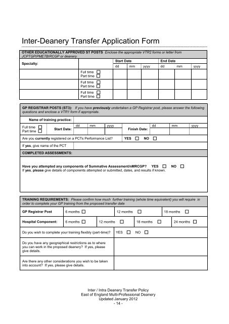 Inter / Intra Deanery Transfer - East of England Multi-Professional ...