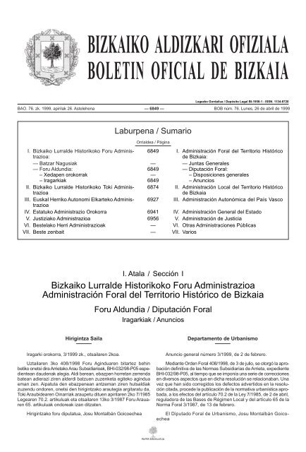 bizkaiko aldizkari ofiziala boletin oficial de bizkaia - Arrieta