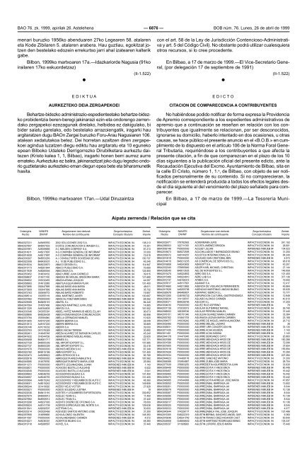 bizkaiko aldizkari ofiziala boletin oficial de bizkaia - Arrieta