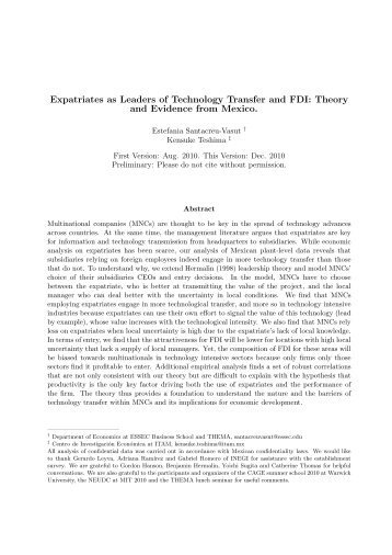 Expatriates as Leaders of Technology Transfer and FDI: Theory ... - IZA