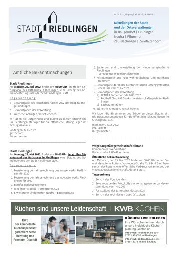 Amtliches Mitteilungsblatt Riedlingen 18.05.2022