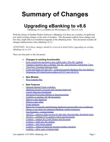 Summary of Changes Upgrading eBanking to v8.6 - Sandler*Kahne ...