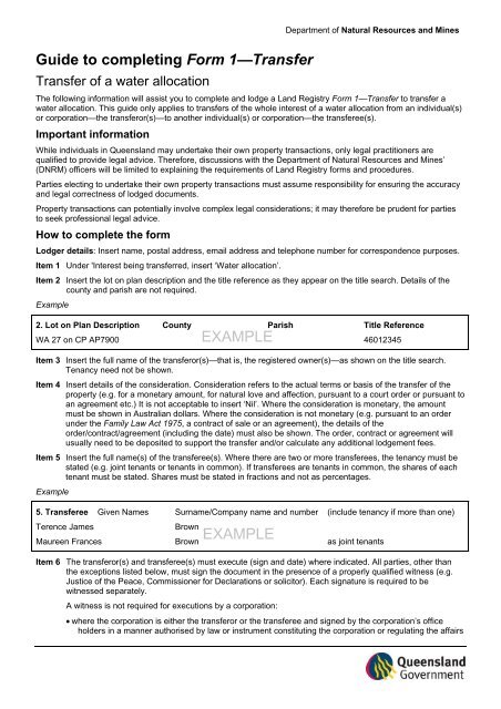 Guide to completing Form 1—Transfer - Department of Environment ...