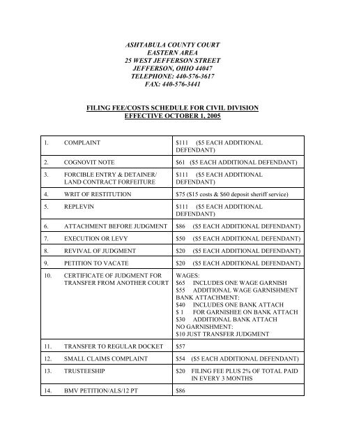 Civil Filing Fees & Costs - Ashtabula County Courts System