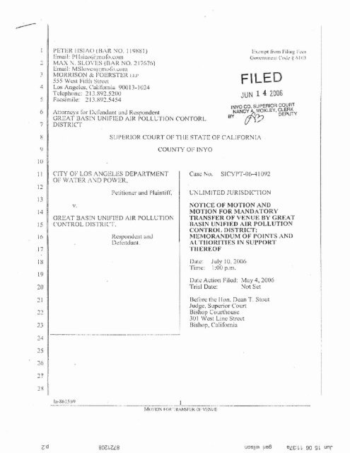 NOTICE OF MOTION AND MOTION FOR MANDATORY TRANSFER ...