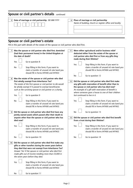 IHT217 Claim to transfer unused nil rate band for excepted estates