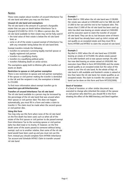 IHT217 Claim to transfer unused nil rate band for excepted estates