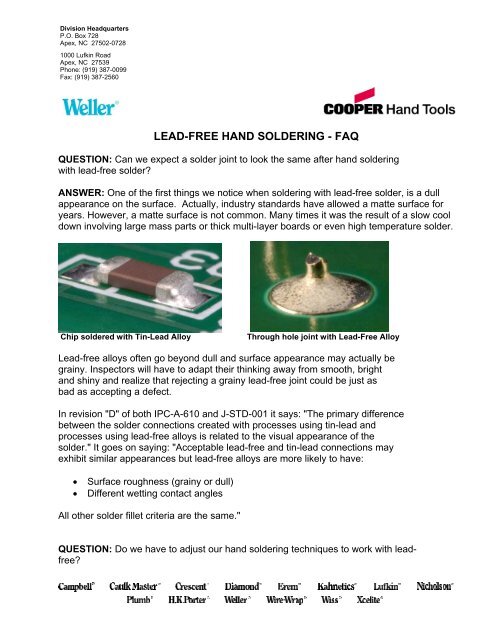 LEAD-FREE HAND SOLDERING - FAQ - Cooper Hand Tools